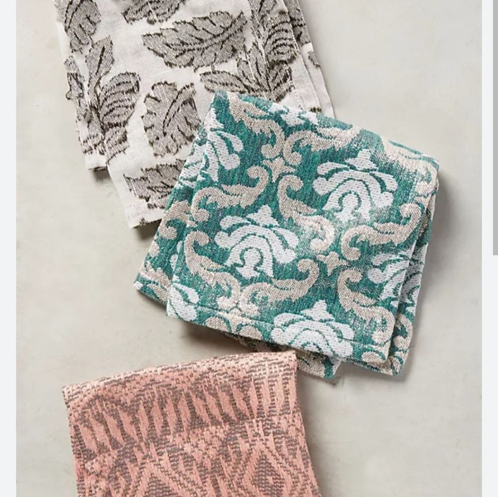 Anthropologie Provender Cocktail Napkin, Set Of FOUR, WHITE